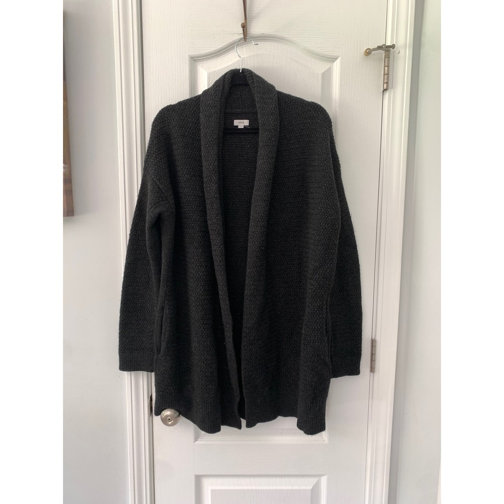 Vince Charcoal Grey Wool Blend Shawl Collar Open Front Cardigan Sweater Pocket S